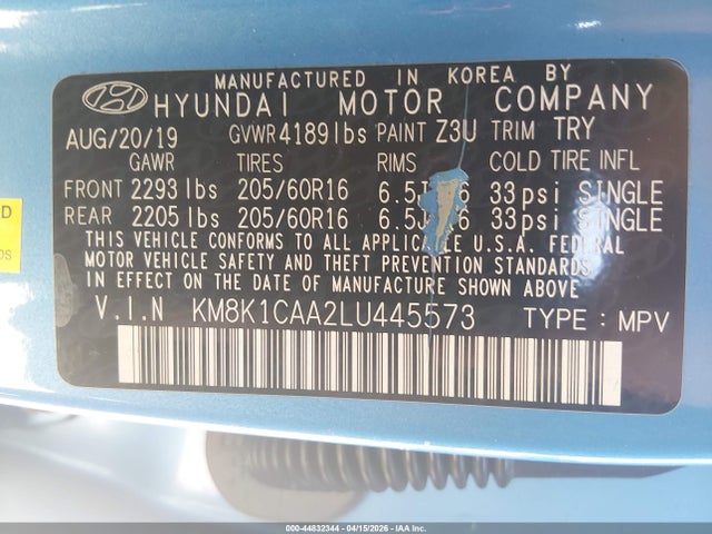 Hyundai Kona Se 2020 KM8K1CAA2LU445573 Image 9