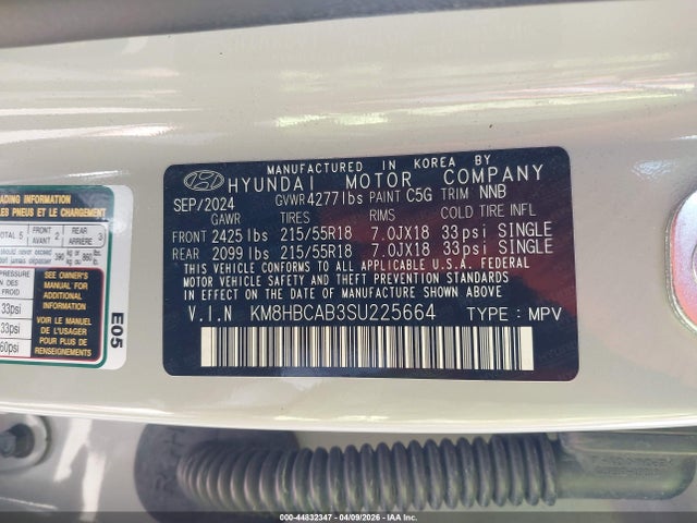 44832347 :رقم المزاد ، KM8HBCAB3SU225664 vin ، 2025 Hyundai Kona Sel مزاد بيع