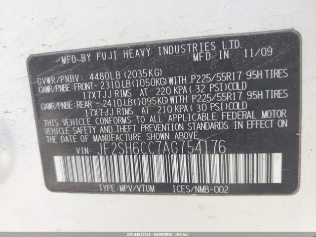 Aukcja sprzedaży 2010 Subaru Forester 2.5x Premium, vin: JF2SH6CC7AG754176, numer aukcji: 44832354