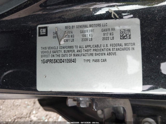 2013 Buick Verano Convenience Group მანქანა იყიდება აუქციონზე, vin: 1G4PR5SK3D4109840, აუქციონის ნომერი: 44832355