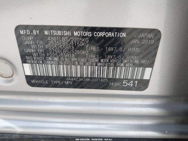 2019 MITSUBISHI OUTLANDER JA4AZ3A38KJ001425 Photo 8