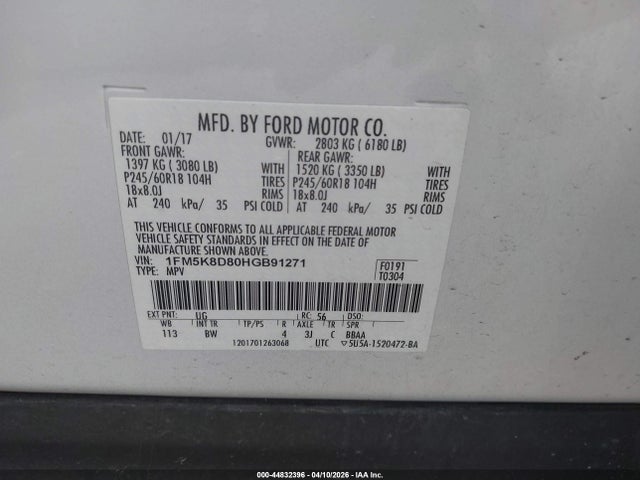 1FM5K8D80HGB91271 Ford EXPLORER XLT