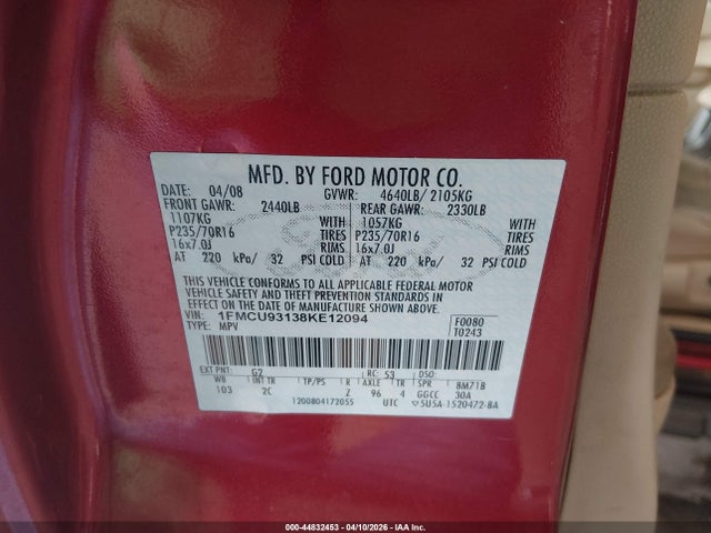 2008 FORD ESCAPE 1FMCU93138KE12094 Photo 8