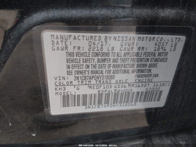 Продажа на аукционе авто 2017 Nissan Sentra Sr Turbo, vin: 3N1CB7AP0HY318068, номер лота: 44832459