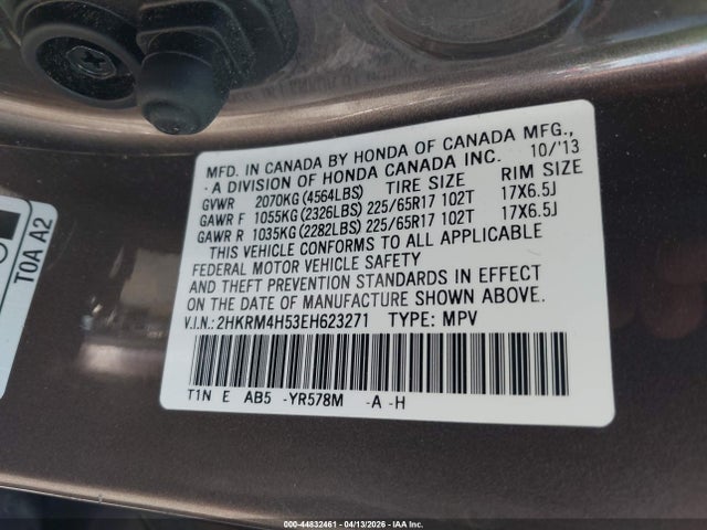 Aukcja sprzedaży 2014 Honda Cr-v Ex, vin: 2HKRM4H53EH623271, numer aukcji: 44832461
