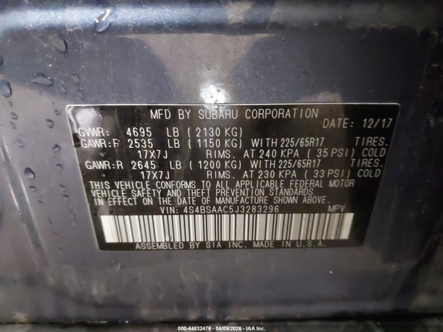 Продажа на аукционе авто 2018 Subaru Outback 2.5i, vin: 4S4BSAAC5J3283296, номер лота: 44832476