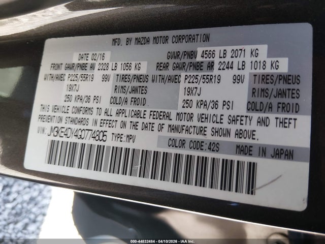 44832484 :رقم المزاد ، JM3KE4DY4G0774805 vin ، 2016 Mazda Cx-5 Grand Touring مزاد بيع