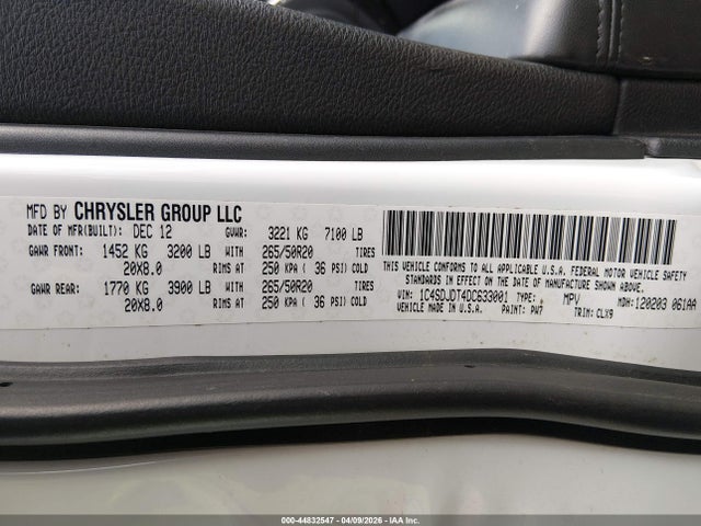 Aukcja sprzedaży 2013 Dodge Durango Crew, vin: 1C4SDJDT4DC633001, numer aukcji: 44832547