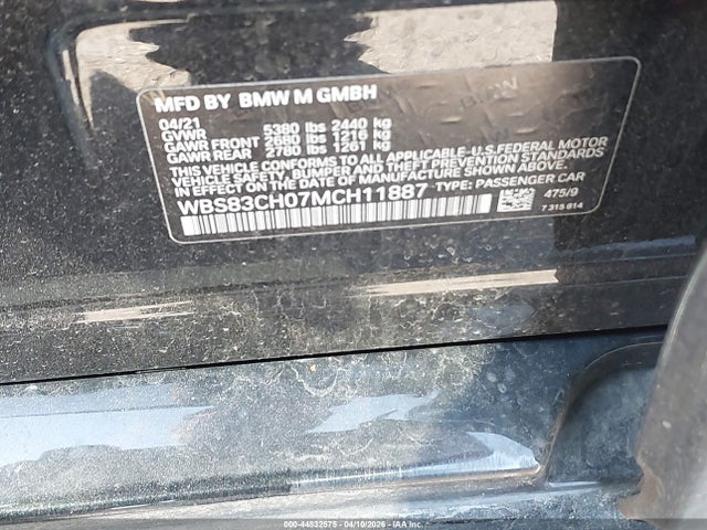 Продаж на аукціоні авто 2021 Bmw M5, vin: WBS83CH07MCH11887, номер лоту: 44832575
