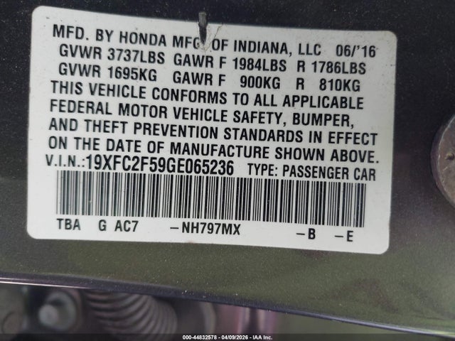 Aukcja sprzedaży 2016 Honda Civic Lx, vin: 19XFC2F59GE065236, numer aukcji: 44832578