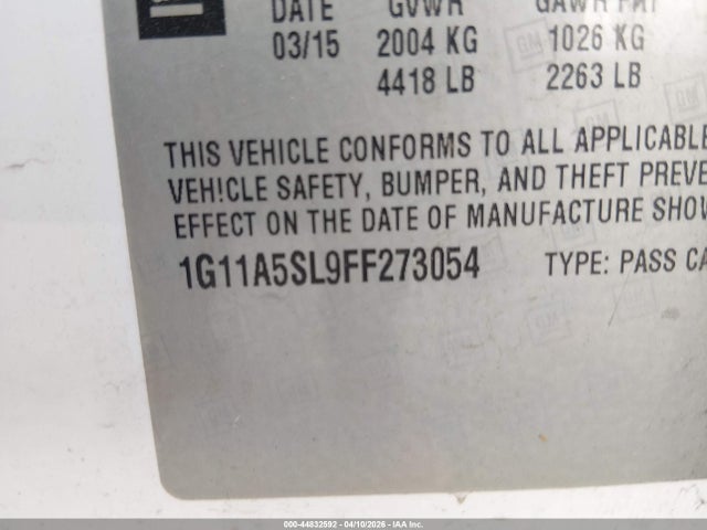 1G11A5SL9FF273054 Chevrolet Malibu 1fl