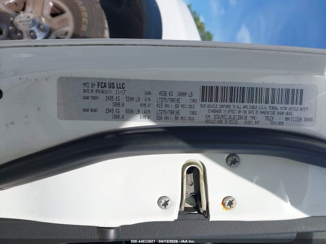 Продажа на аукционе авто 2018 Ram 2500 Tradesman  4x4 6'4 Box, vin: 3C6UR5CJ8JG139418, номер лота: 44832601