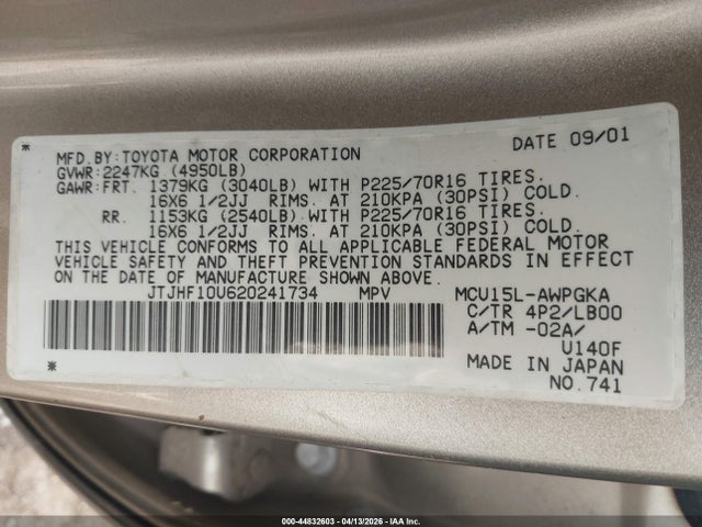Продаж на аукціоні авто 2002 Lexus Rx 300, vin: JTJHF10U620241734, номер лоту: 44832603
