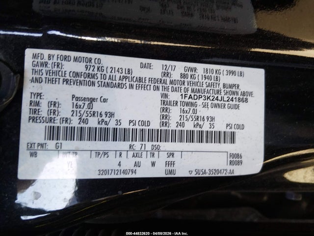 1FADP3K24JL241868 Ford FOCUS SE