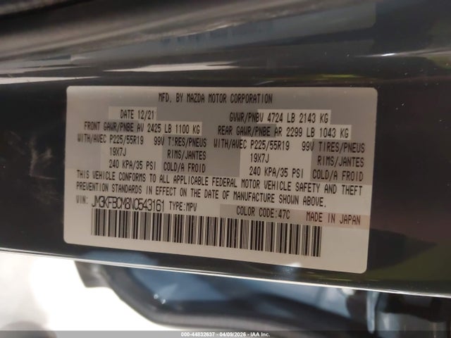 Aukcja sprzedaży 2022 Mazda Cx-5 2.5 S Carbon Edition, vin: JM3KFBCM8N0543161, numer aukcji: 44832637