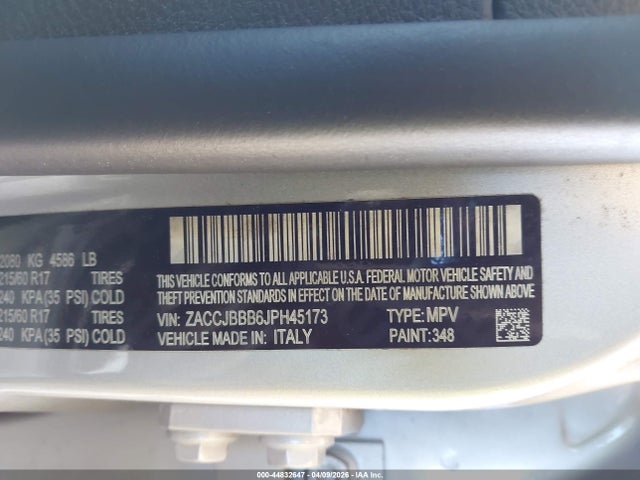 44832647 :رقم المزاد ، ZACCJBBB6JPH45173 vin ، 2018 Jeep Renegade Latitude 4x4 مزاد بيع