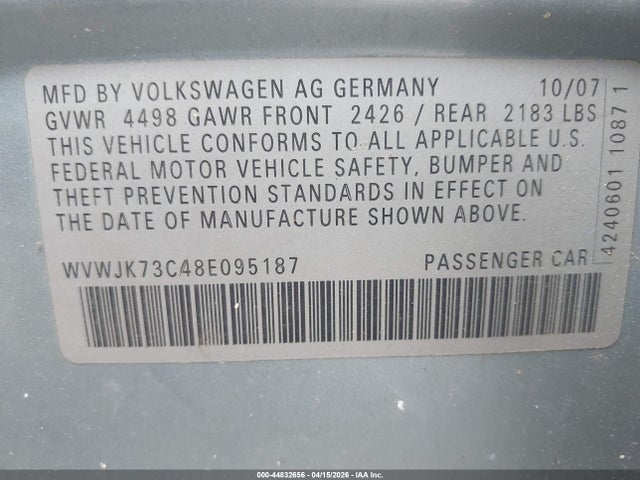 2008 VOLKSWAGEN PASSAT WVWJK73C48E095187 Photo 8