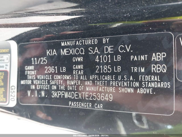 Продажа на аукционе авто 2026 Kia K4 Gt-line, vin: 3KPFW4DEXTE253649, номер лота: 44832664