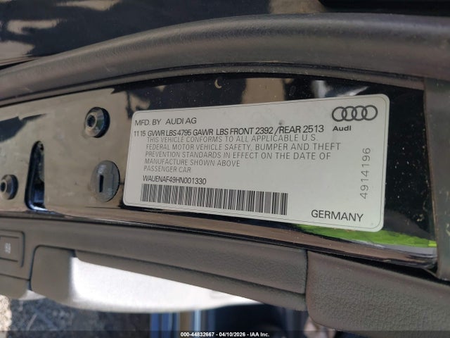Aukcja sprzedaży 2017 Audi A4 2.0t Premium, vin: WAUENAF49HN001330, numer aukcji: 44832667