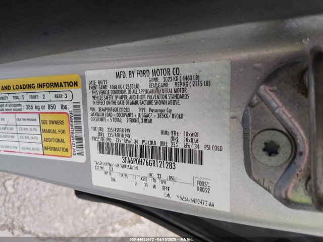 Aukcja sprzedaży 2016 Ford Fusion Se, vin: 3FA6P0H76GR121283, numer aukcji: 44832672