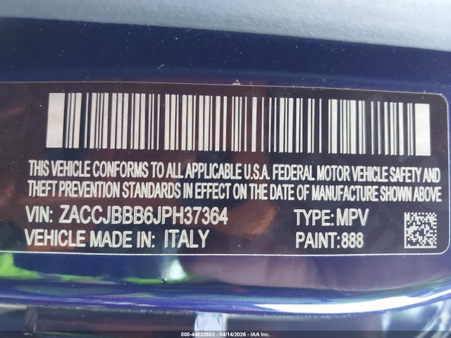 Продажа на аукционе авто 2018 Jeep Renegade Latitude 4x4, vin: ZACCJBBB6JPH37364, номер лота: 44832683