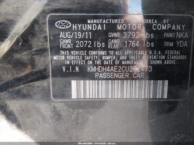 2012 Hyundai Elantra Gls (ulsan Plant) მანქანა იყიდება აუქციონზე, vin: KMHDH4AE2CU272473, აუქციონის ნომერი: 44832688
