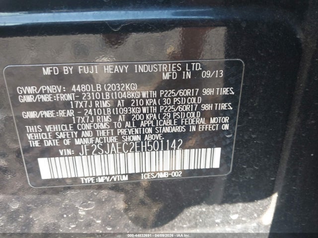 Продаж на аукціоні авто 2014 Subaru Forester 2.5i Premium, vin: JF2SJAEC2EH501142, номер лоту: 44832691