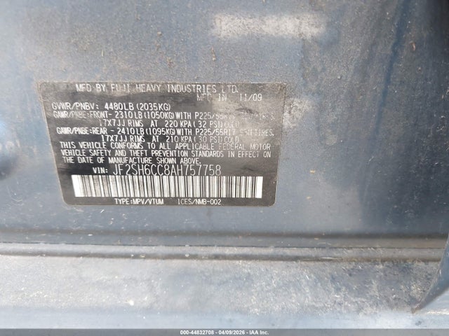 Продаж на аукціоні авто 2010 Subaru Forester 2.5x Premium, vin: JF2SH6CC8AH757758, номер лоту: 44832708