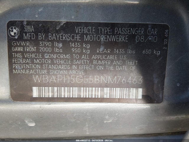 Продажа на аукционе авто 2011 Bmw 328i, vin: WBAPH5G55BNM76463, номер лота: 44832713