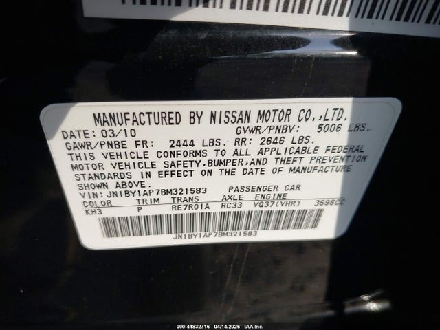 44832716 :رقم المزاد ، JN1BY1AP7BM321583 vin ، 2011 Infiniti M37 مزاد بيع