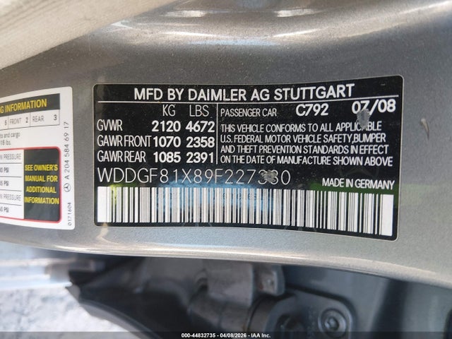 Aukcja sprzedaży 2009 Mercedes-benz C 300 Luxury 4matic/sport 4matic, vin: WDDGF81X89F227380, numer aukcji: 44832735