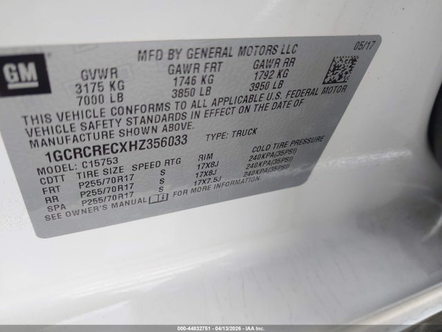 1GCRCRECXHZ356033 Chevrolet Silverado 1500 1lt