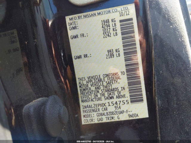 Aukcja sprzedaży 2013 Nissan Altima 2.5 S, vin: 1N4AL2EPXDC154755, numer aukcji: 44832760