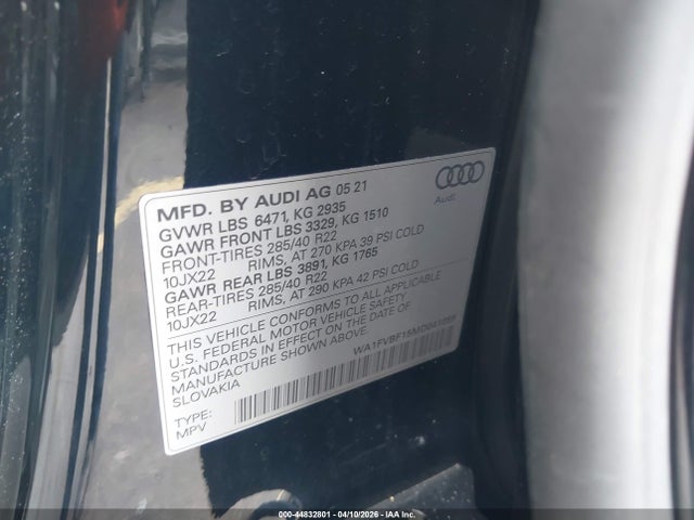 Продаж на аукціоні авто 2021 Audi Q8 Prestige 55 Tfsi Quattro Tiptronic, vin: WA1FVBF15MD041059, номер лоту: 44832801