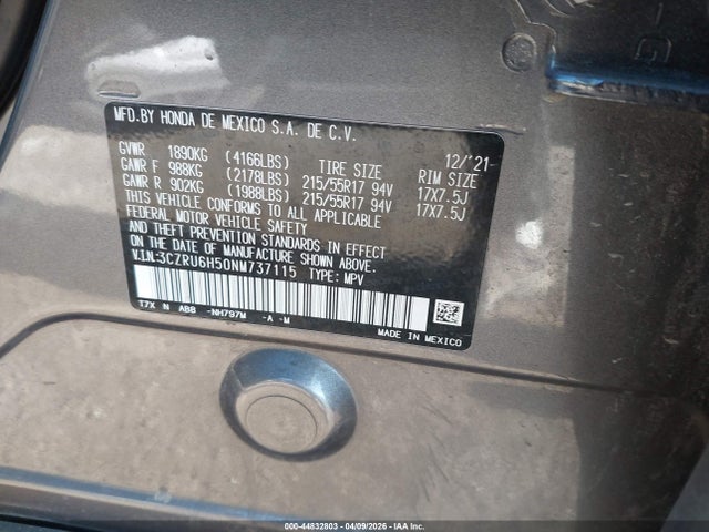 Aukcja sprzedaży 2022 Honda Hr-v Awd Ex, vin: 3CZRU6H50NM737115, numer aukcji: 44832803