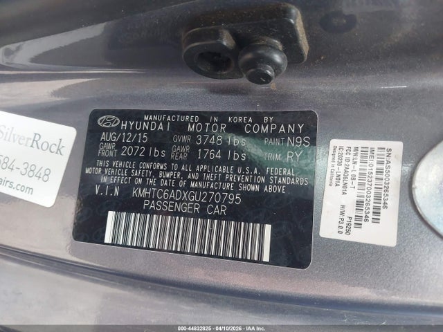 2016 Hyundai Veloster მანქანა იყიდება აუქციონზე, vin: KMHTC6ADXGU270795, აუქციონის ნომერი: 44832825