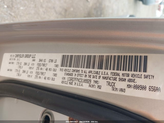44832827 :رقم المزاد ، 1C6RD7FPXCS109929 vin ، 2012 Ram 1500 St مزاد بيع