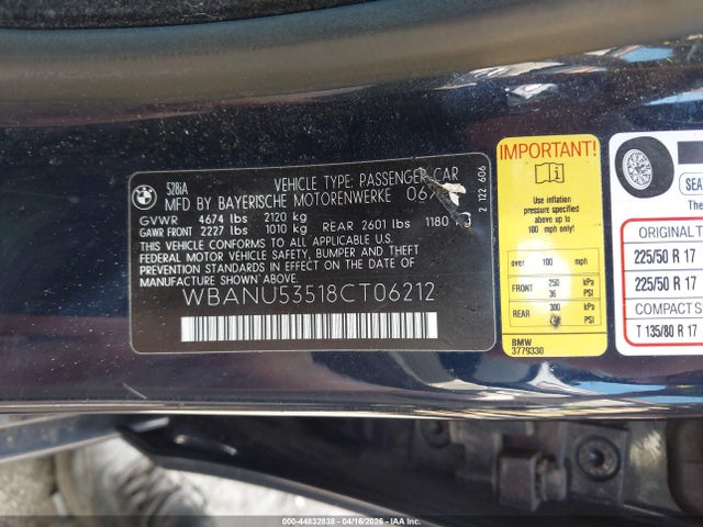 2008 Bmw 528i მანქანა იყიდება აუქციონზე, vin: WBANU53518CT06212, აუქციონის ნომერი: 44832838