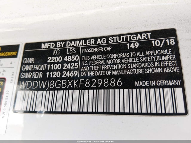 2019 Mercedes-benz Amg C 63 მანქანა იყიდება აუქციონზე, vin: WDDWJ8GBXKF829886, აუქციონის ნომერი: 44832841