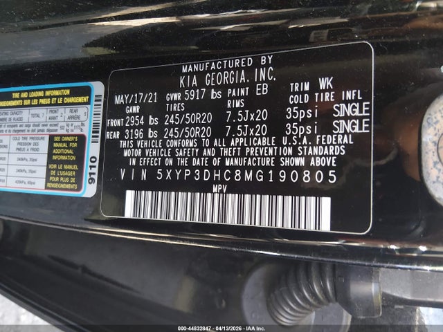 Продаж на аукціоні авто 2021 Kia Telluride Ex, vin: 5XYP3DHC8MG190805, номер лоту: 44832847