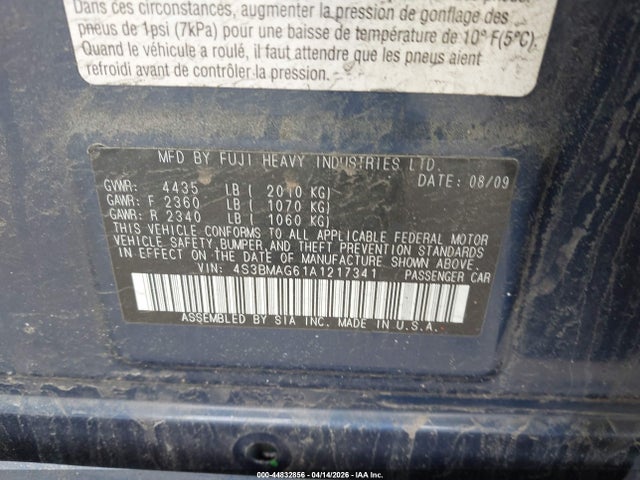 44832856 :رقم المزاد ، 4S3BMAG61A1217341 vin ، 2010 Subaru Legacy 2.5i Premium مزاد بيع