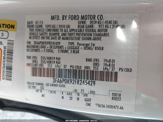 Ford Fusion Titanium 2015 3FA6P0K92FR245429 Image 9