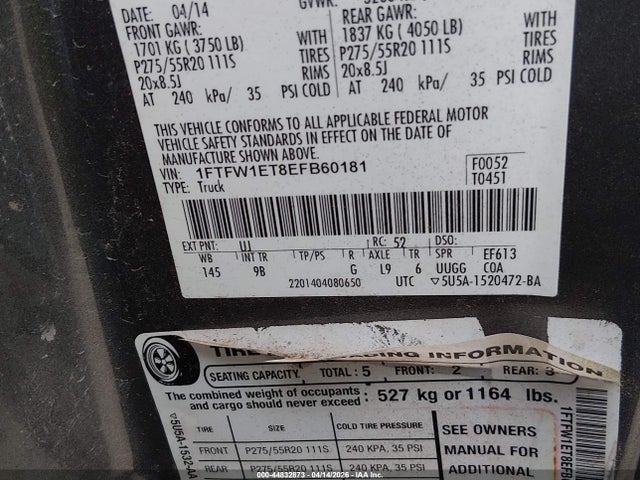 1FTFW1ET8EFB60181 Ford F-150 Platinum