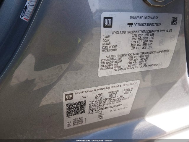 Aukcja sprzedaży 2023 Gmc Sierra 1500, vin: 3GTUUCE89PG275927, numer aukcji: 44832892