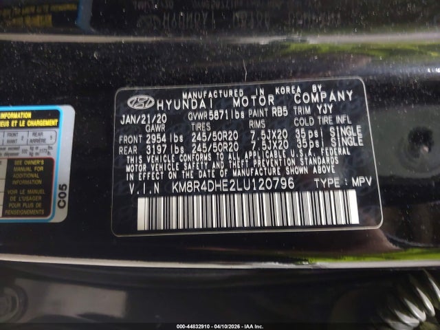 Продажа на аукционе авто 2020 Hyundai Palisade Sel, vin: KM8R4DHE2LU120796, номер лота: 44832910