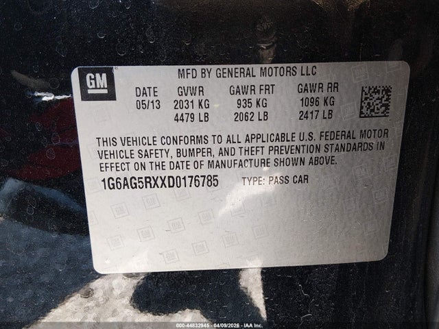Продаж на аукціоні авто 2013 Cadillac Ats Standard, vin: 1G6AG5RXXD0176785, номер лоту: 44832945