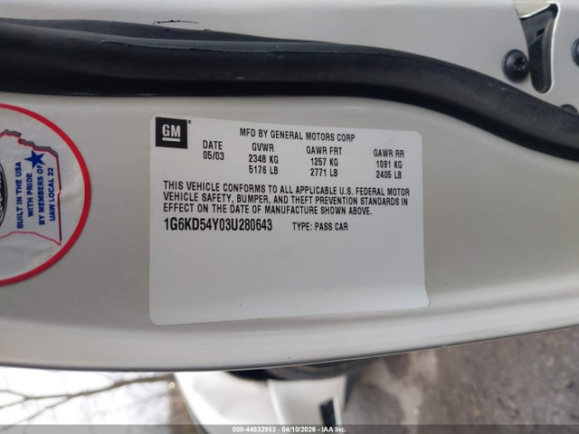2003 Cadillac Deville Standard მანქანა იყიდება აუქციონზე, vin: 1G6KD54Y03U280643, აუქციონის ნომერი: 44832953