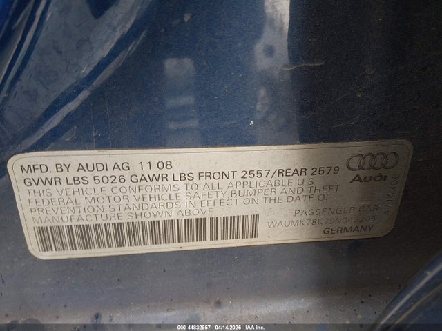 Продаж на аукціоні авто 2009 Audi A4 3.2 Premium Plus, vin: WAUMK78K79N042205, номер лоту: 44832957