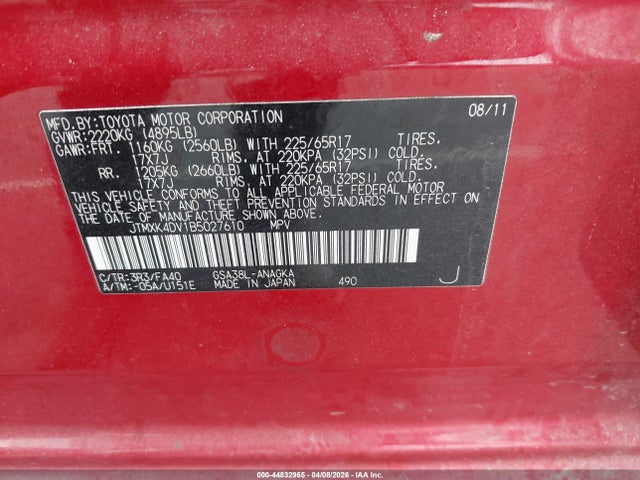 2011 TOYOTA RAV4 JTMXK4DV1B5027610 Photo 8