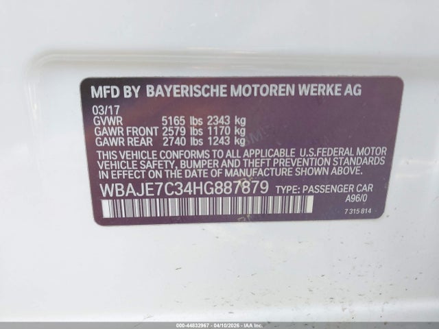 2017 BMW 540I WBAJE7C34HG887879 Photo 8